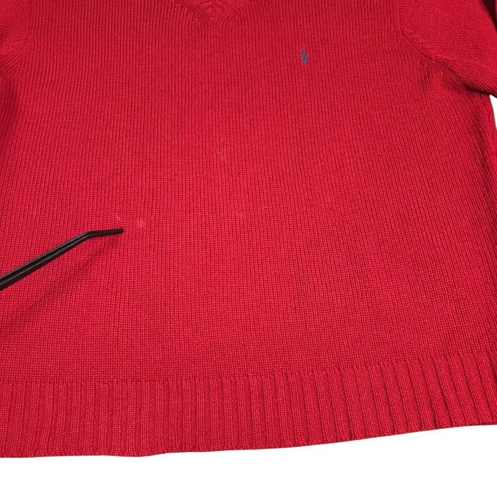 Vintage‎ Polo By Ralph Lauren Sweater Mens XL Red Lambs Wool V Neck Grandpa